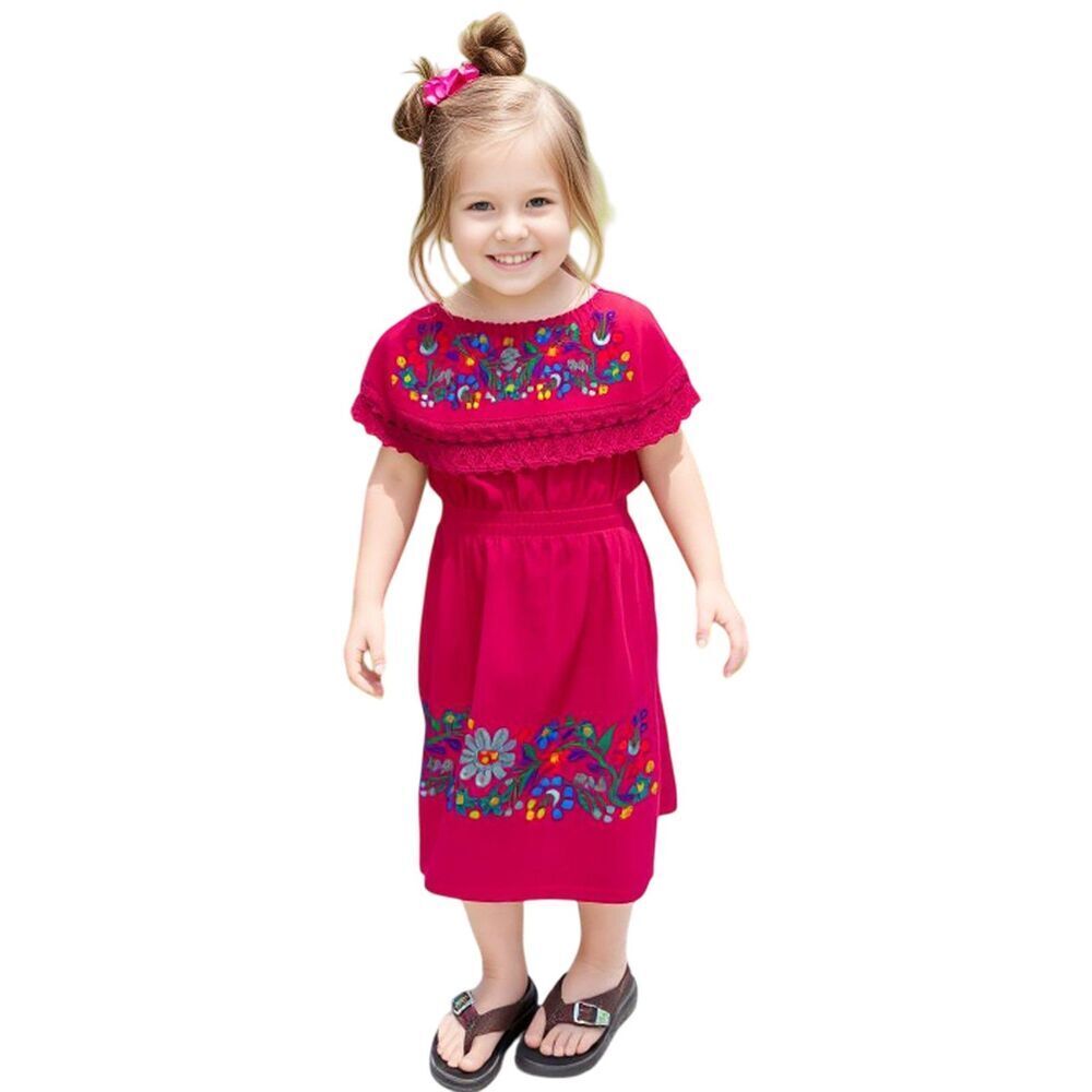 Mexican Floral Embroidered Red Dress Size 2